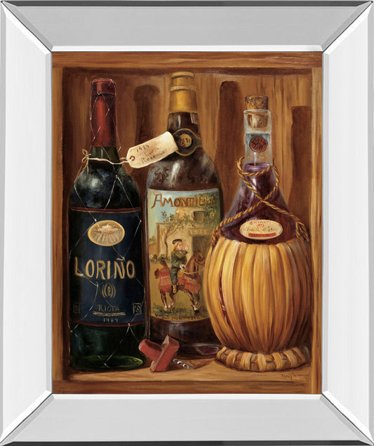 Vintage Wine Il - Mirror Framed Print Wall Art - Dark Brown Classy Art