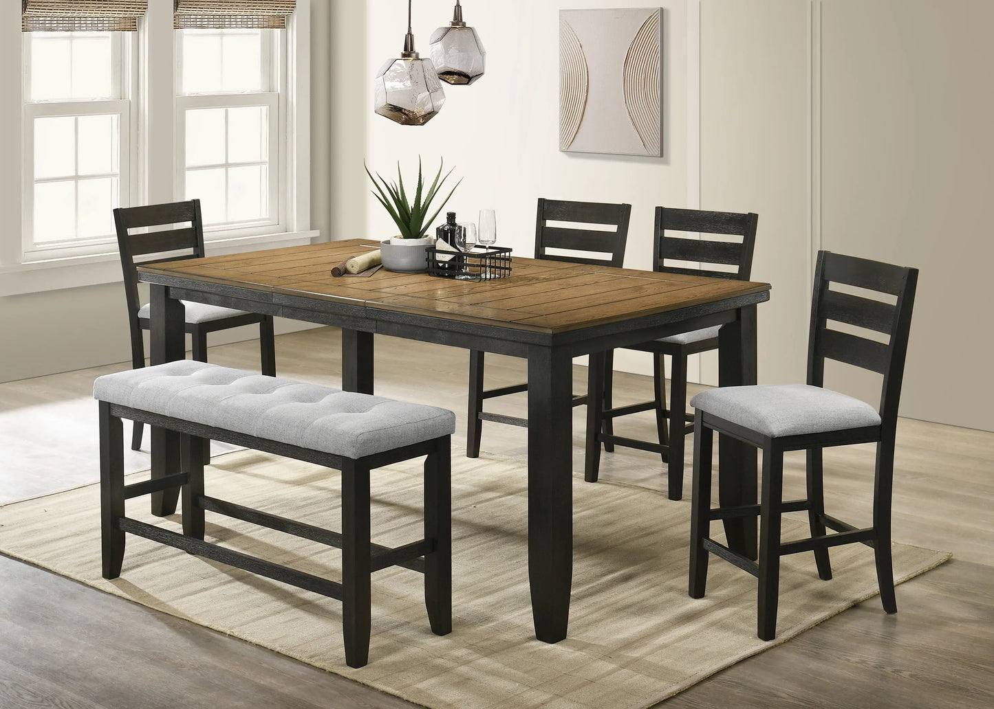 Bardstown Charcoal/Brown/Wheat Extendable Counter Height Dining Set Crown Mark