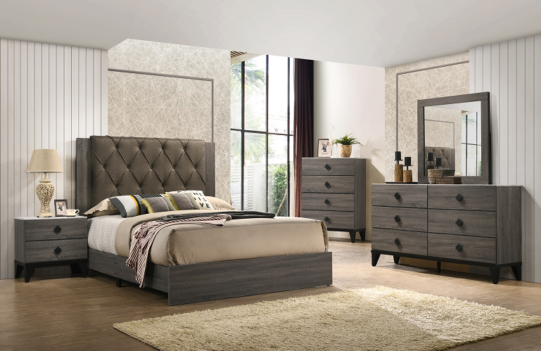 Avantika Fabric & Rustic Gray Oak Queen Bed ACME East