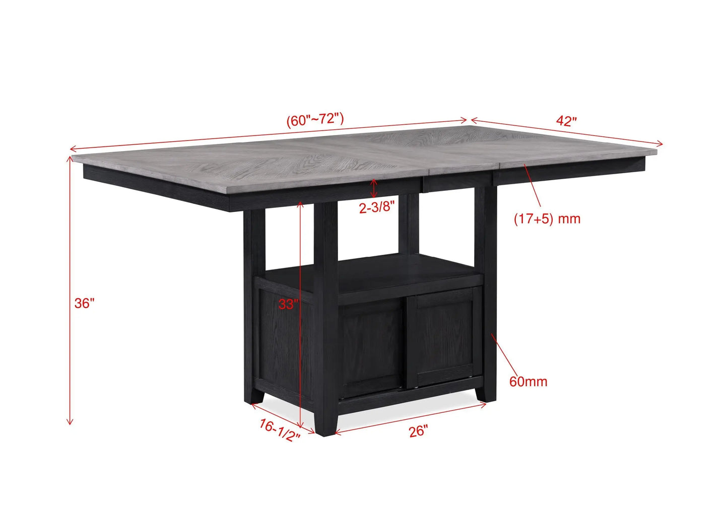 Buford Charcoal/Black Extendable Counter Height Dining Set Crown Mark