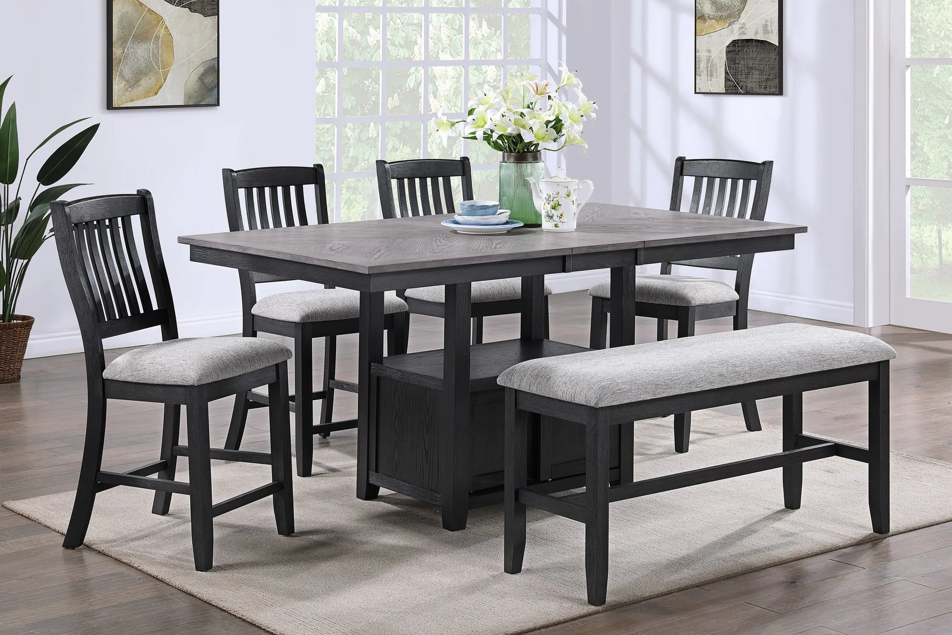 Buford Charcoal/Black Extendable Counter Height Dining Set Crown Mark