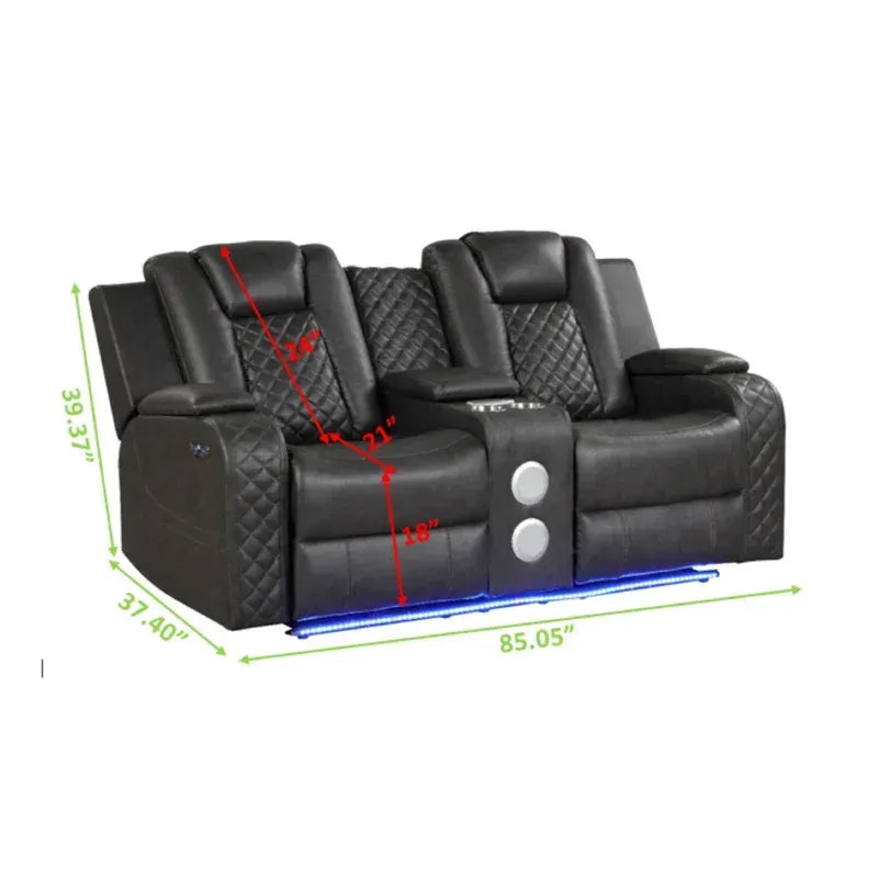 Benz LED & Power Recliner 2 PC Made With Faux Leather in Black (FREE SHIPPING) House to Home Furnishings LLC