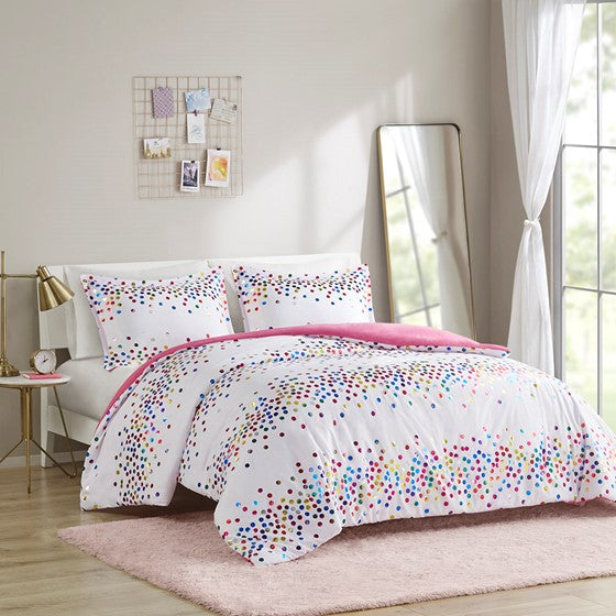 Rainbow Iridescent Metallic Dot Duvet Cover Set White Twin XL Olliix.com