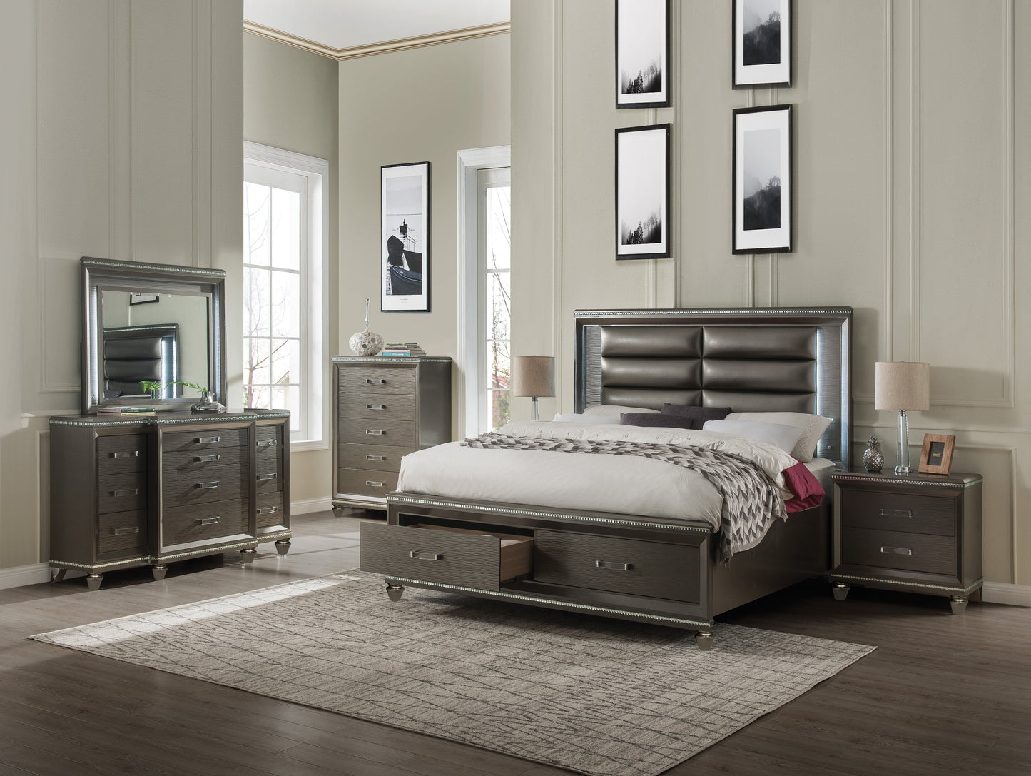 Sadie PU & Dark Champagne Queen Bed ACME East