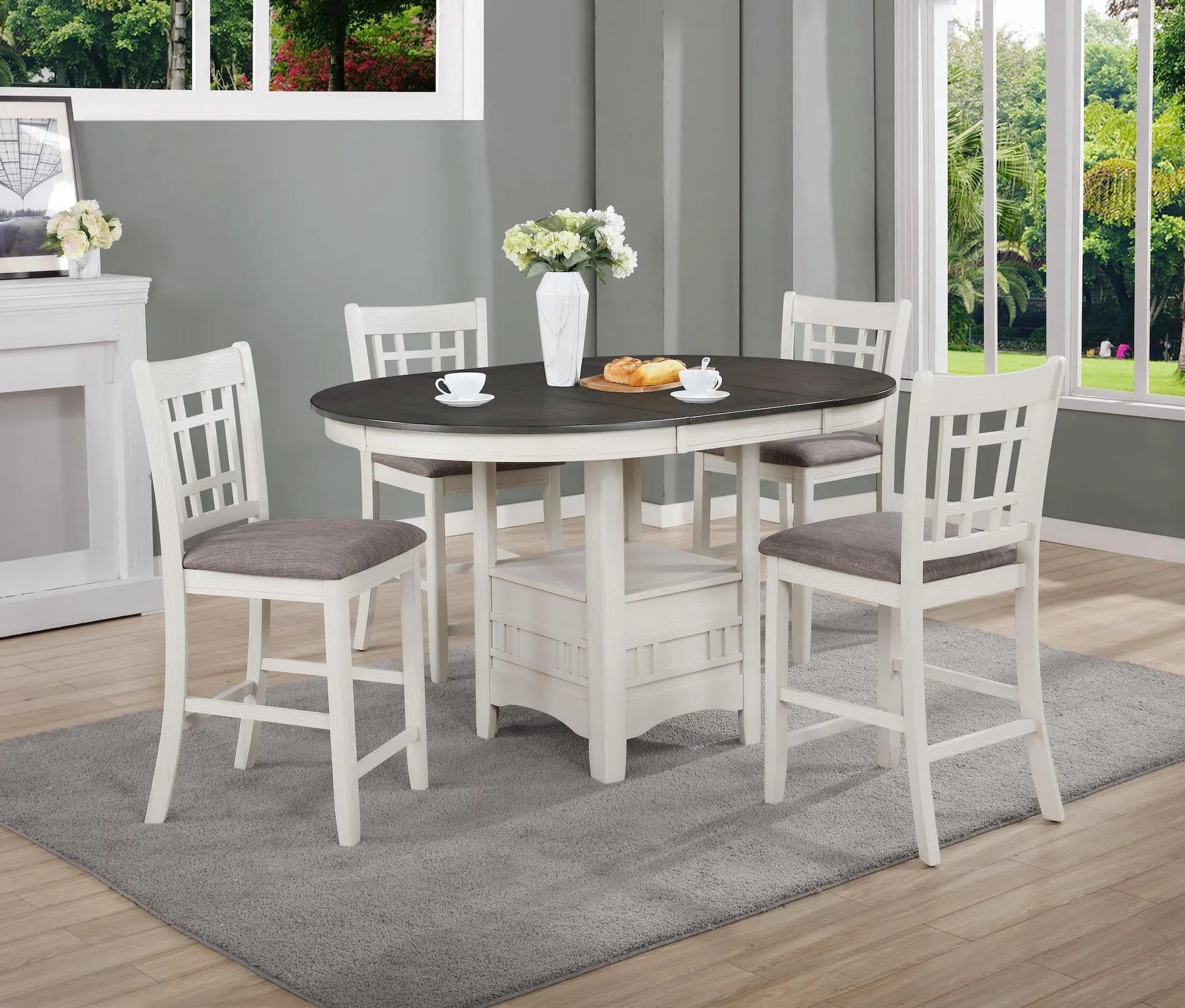 Hartwell Chalk Gray Counter Height Dining Set Crown Mark