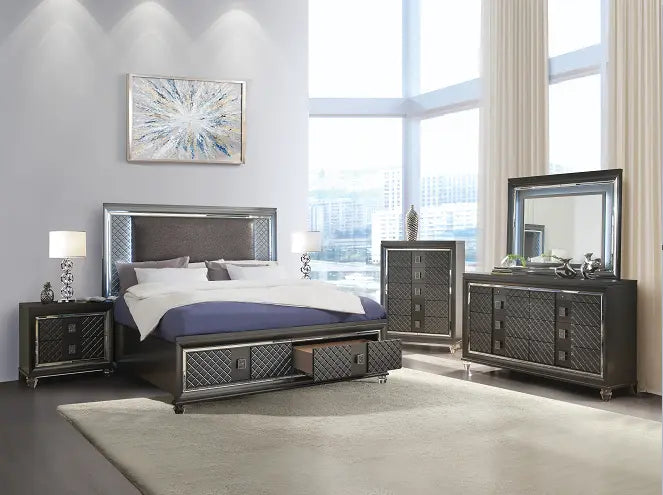 Sawyer PU & Metallic Gray Eastern King Bed ACME East