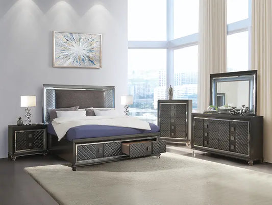 Sawyer PU & Metallic Gray Queen Bed ACME East