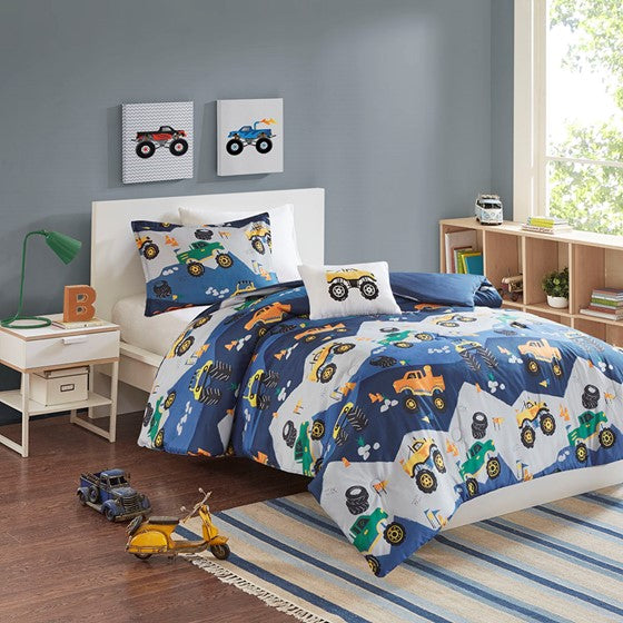 Monster Truck Comforter Set Blue Twin Olliix.com