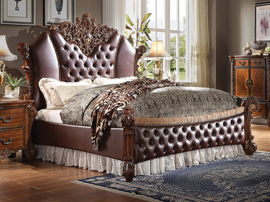 Acme Vendome II King Upholstered Bed with Button Tufted Headboard in Cherry 28017EK ACME East