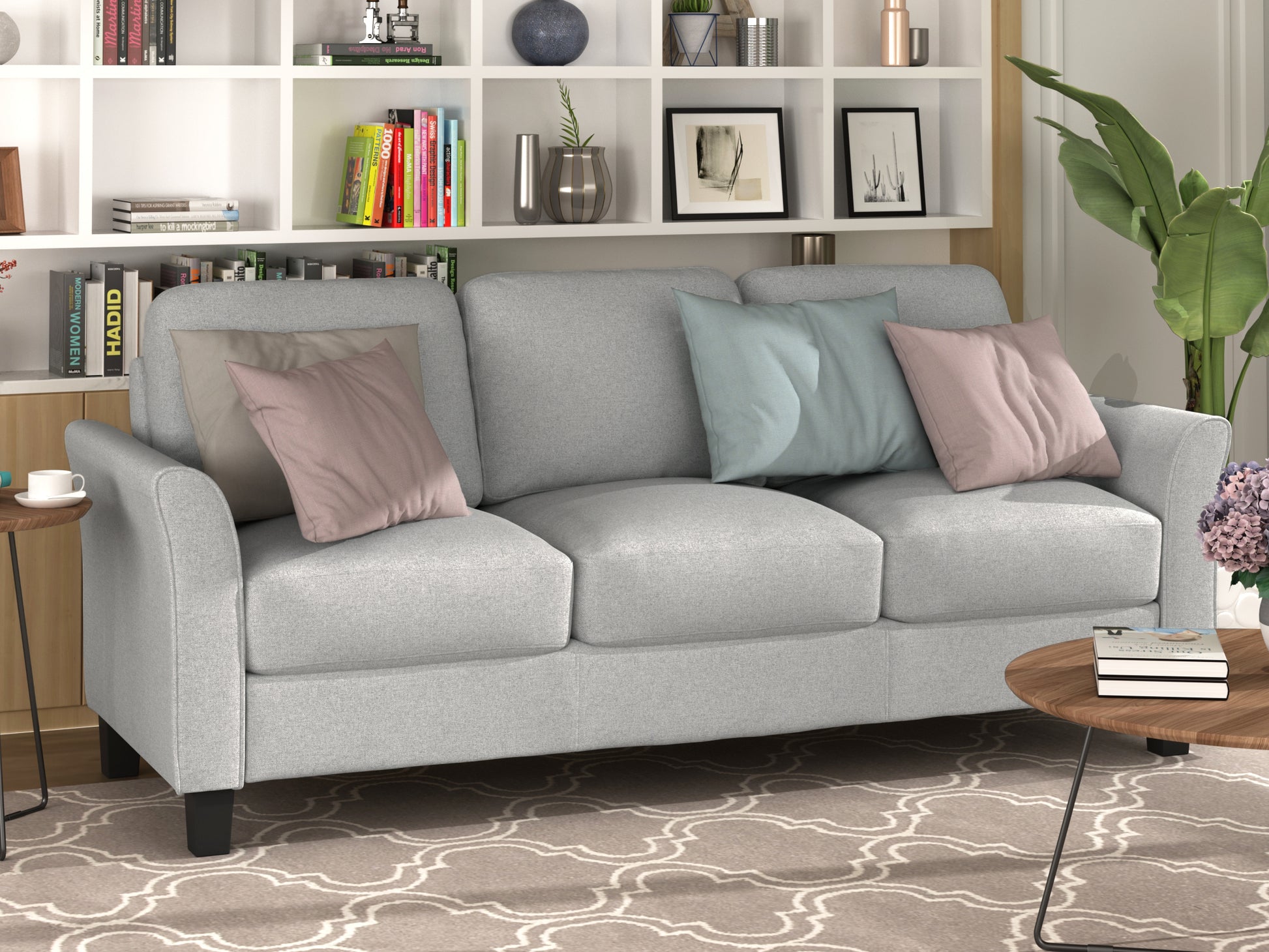 3-Seat Sofa Living Room Linen Fabric Sofa (Light Gray) House to Home Furnishings LLC