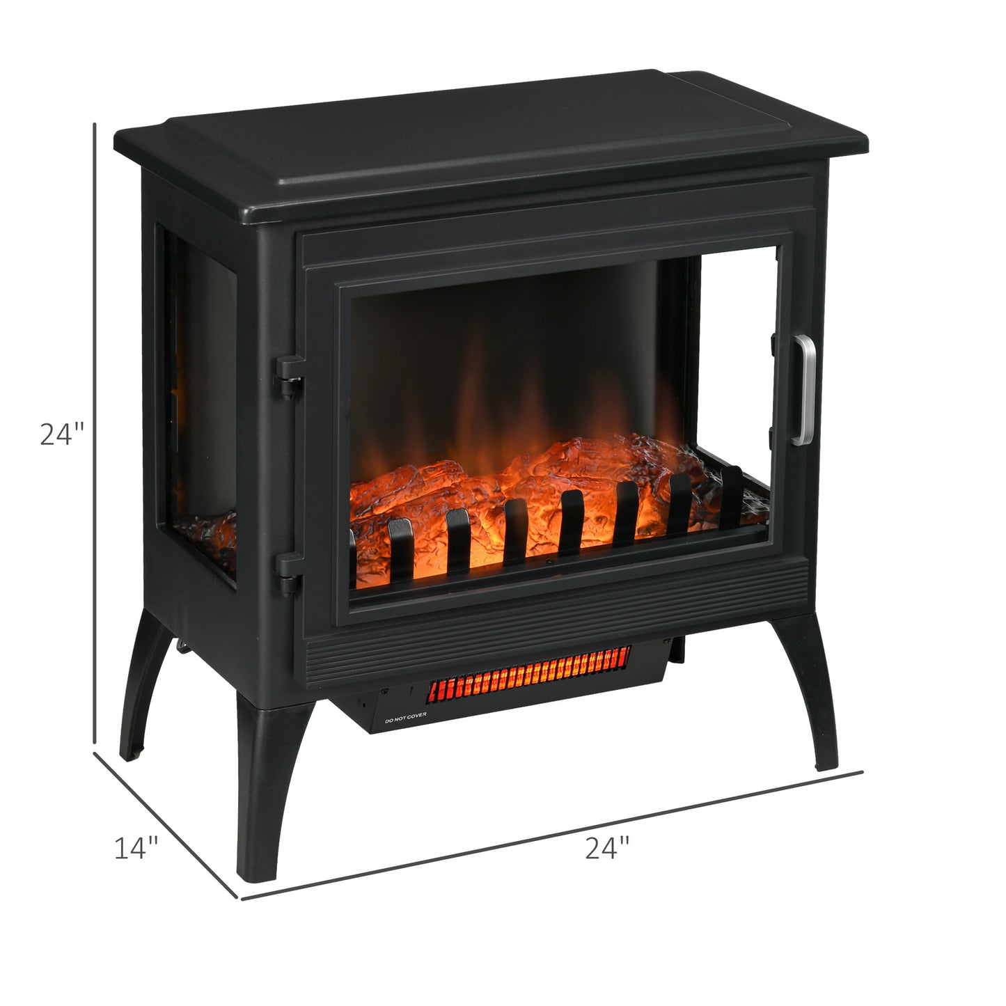 24" Electric Fireplace Stove, Freestanding Infrared Fire Place Heater with Realistic Logs Flame, Adjustable Temperature, Overheat Protection, 1000W/1500W, Black House to Home Furnishings LLC