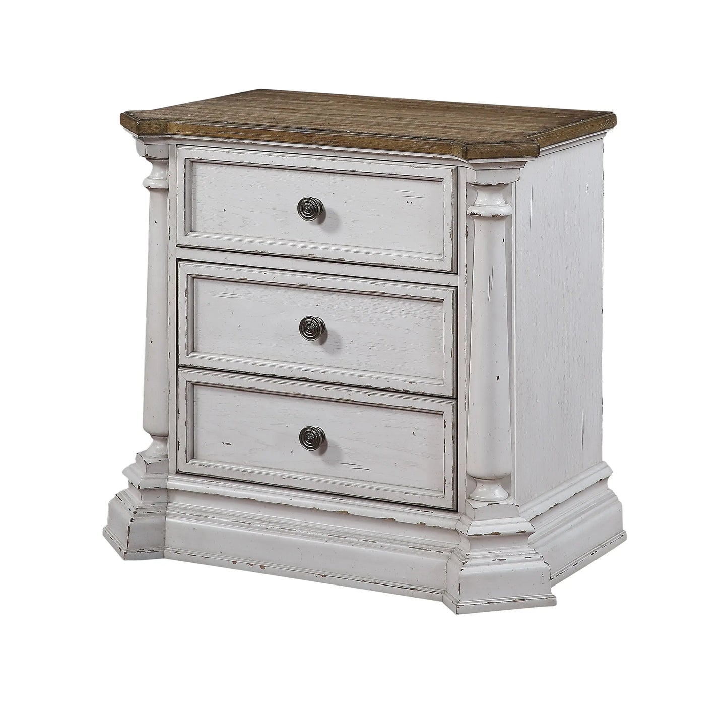 York Shire Antique White & Dark Charcoal Nightstand ACME East