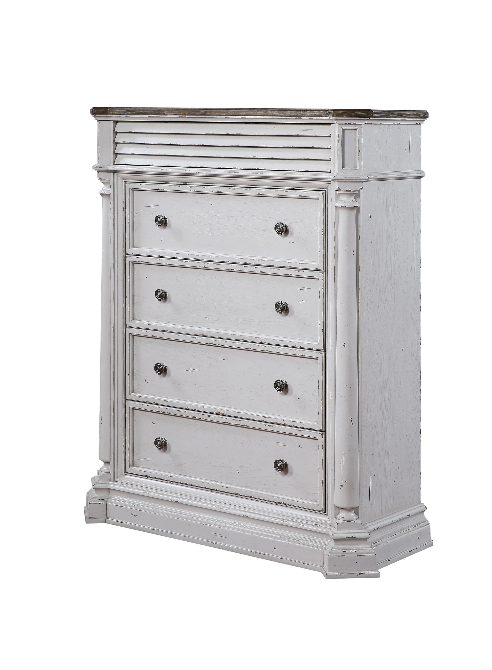 York Shire Antique White & Dark Charcoal Chest (5 Drw) ACME East