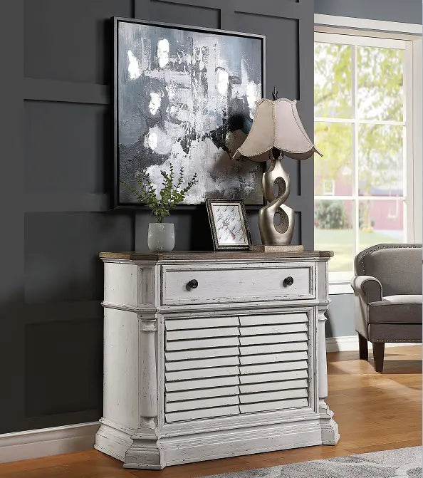 York Shire Antique White & Dark Charcoal Chest (2 Shutter Doors) ACME East