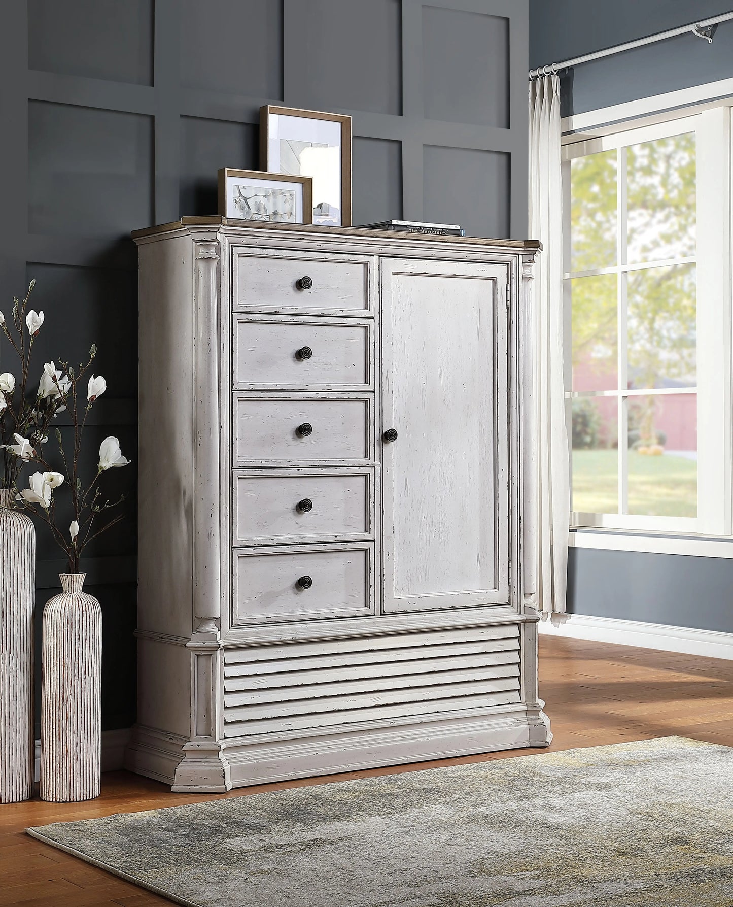 York Shire Antique White & Dark Charcoal Armoire ACME East