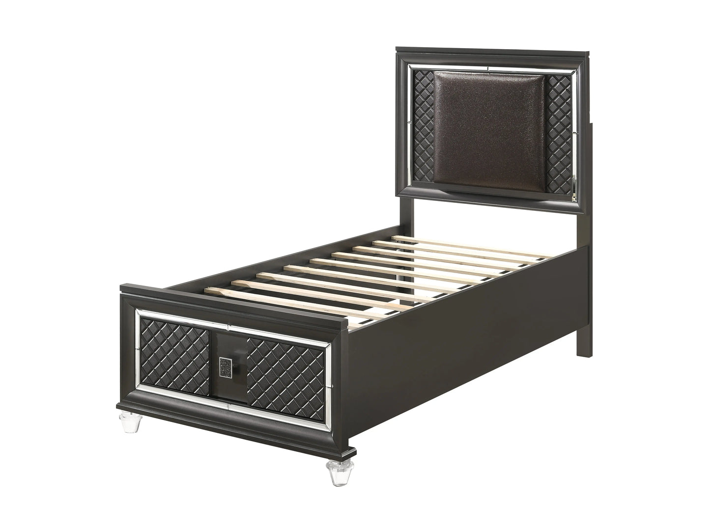 Sawyer PU & Metallic Gray Twin Bed (Storage - 1 Drw) ACME East