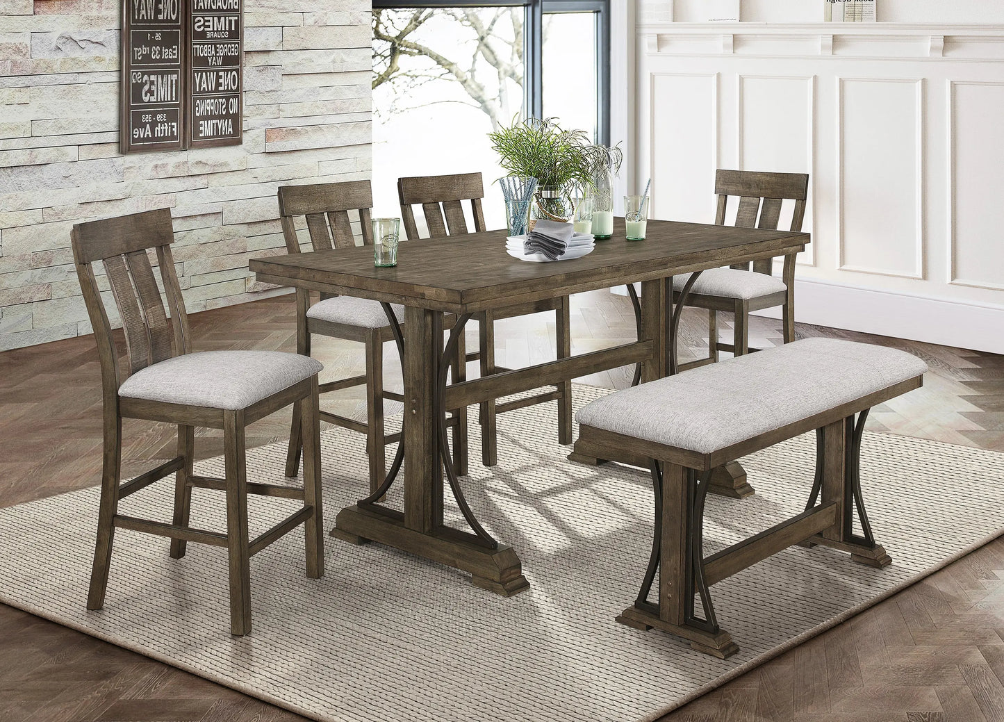 Quincy Grayish Brown Counter Height Dining Set Crown Mark