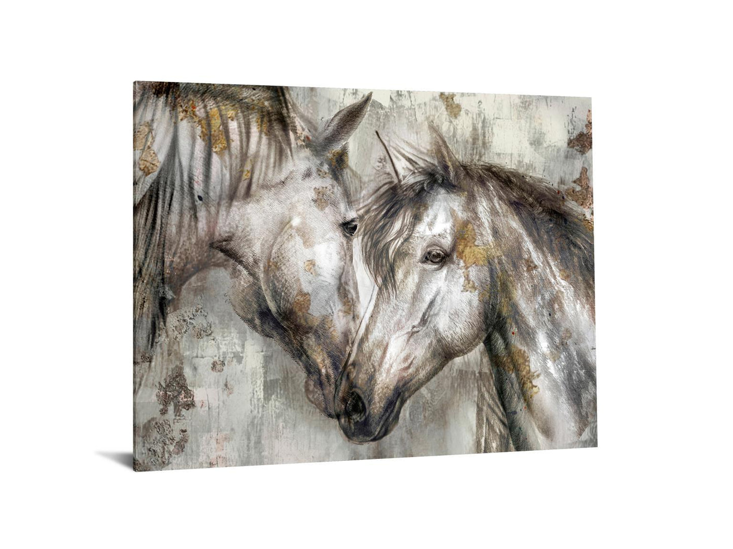 Floating Tempered Glass With Foil Horses In Love - Gray Classy Art