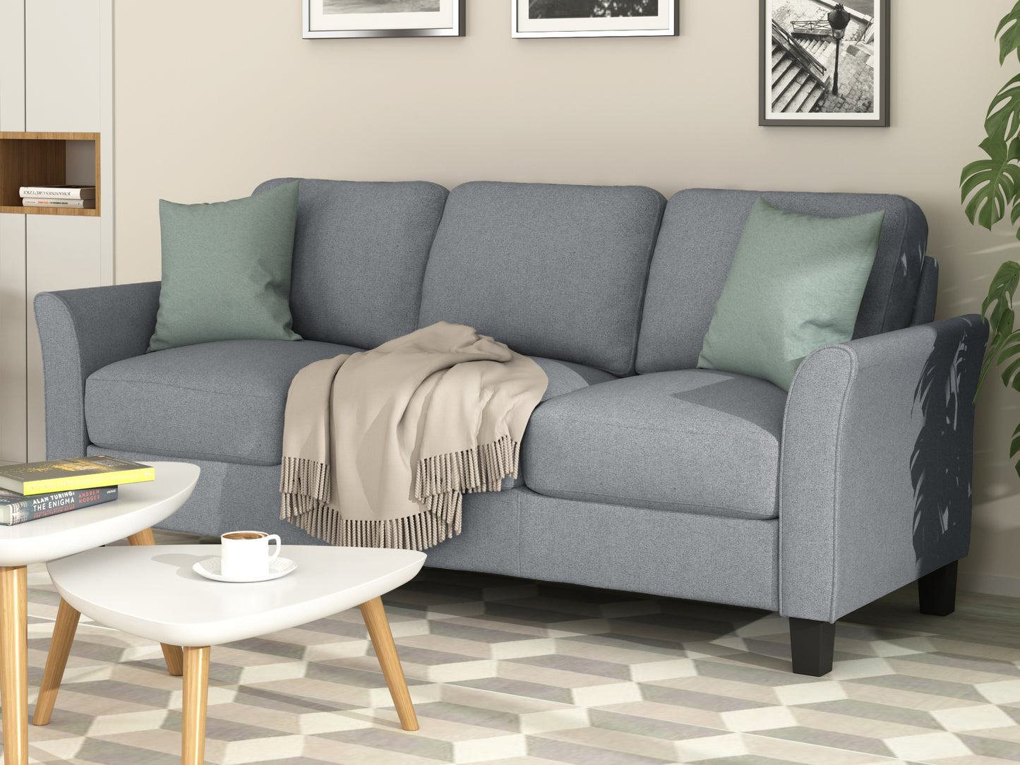 3-Seat Sofa Living Room Linen Fabric Sofa (Gray) House to Home Furnishings LLC