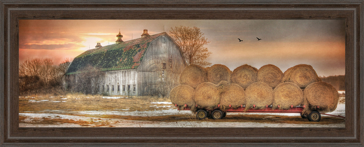 Sunset On The Farm By Lori Dieter - Framed Print Wall Art - Dark Brown Classy Art