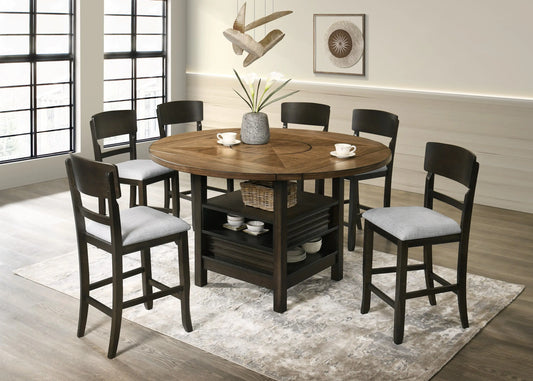 Oakly Brown Round/Square Counter Height Dining Set Crown Mark