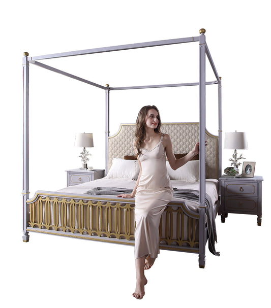 Acme Furniture House Marchese King Canopy Bed in Pearl Gray 28857EK ACME East