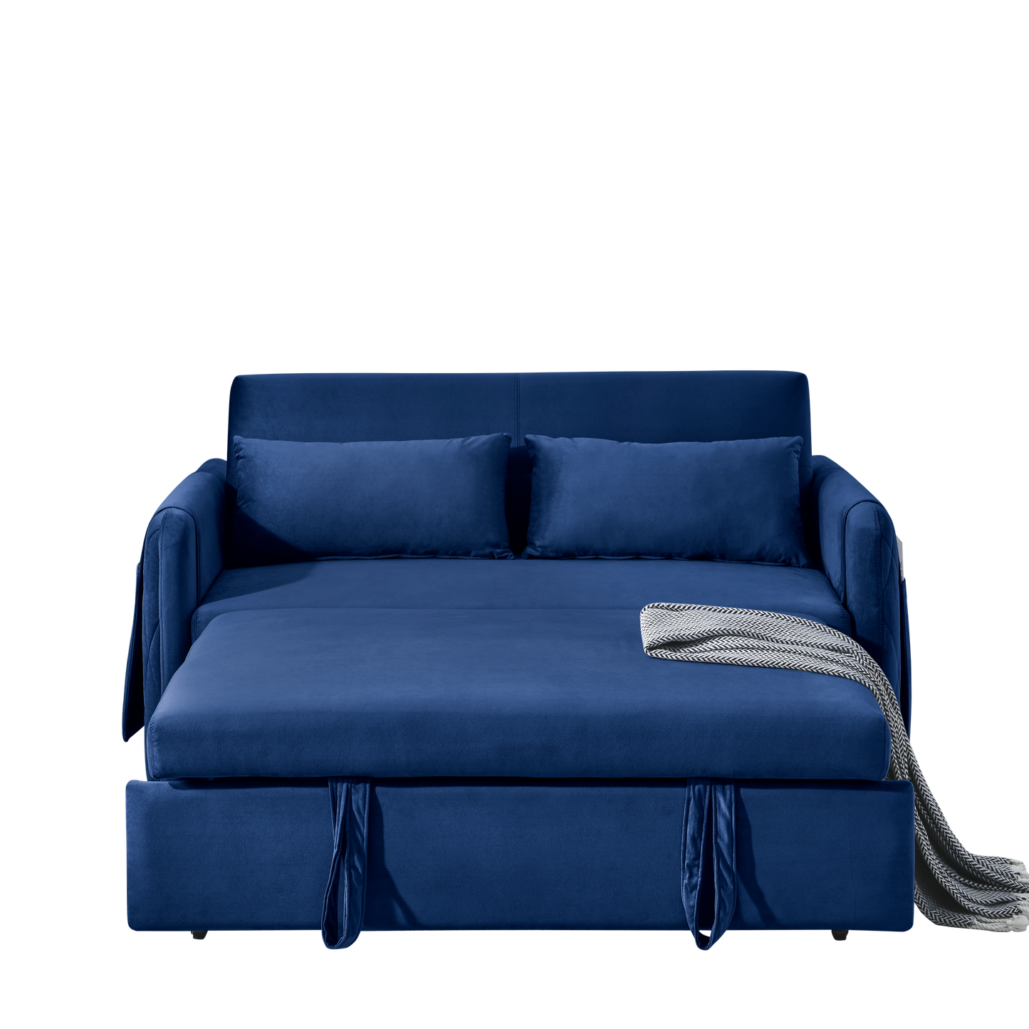 55" Modern Convertible Sofa Bed with 2 Detachable Arm Pockets, Velvet Loveseat Sofa with Pull Out Bed, 2 Pillows and Living Room Adjustable Backrest, Grid Design Armrests ***(FREE SHIPPING)*** House to Home Furnishings LLC