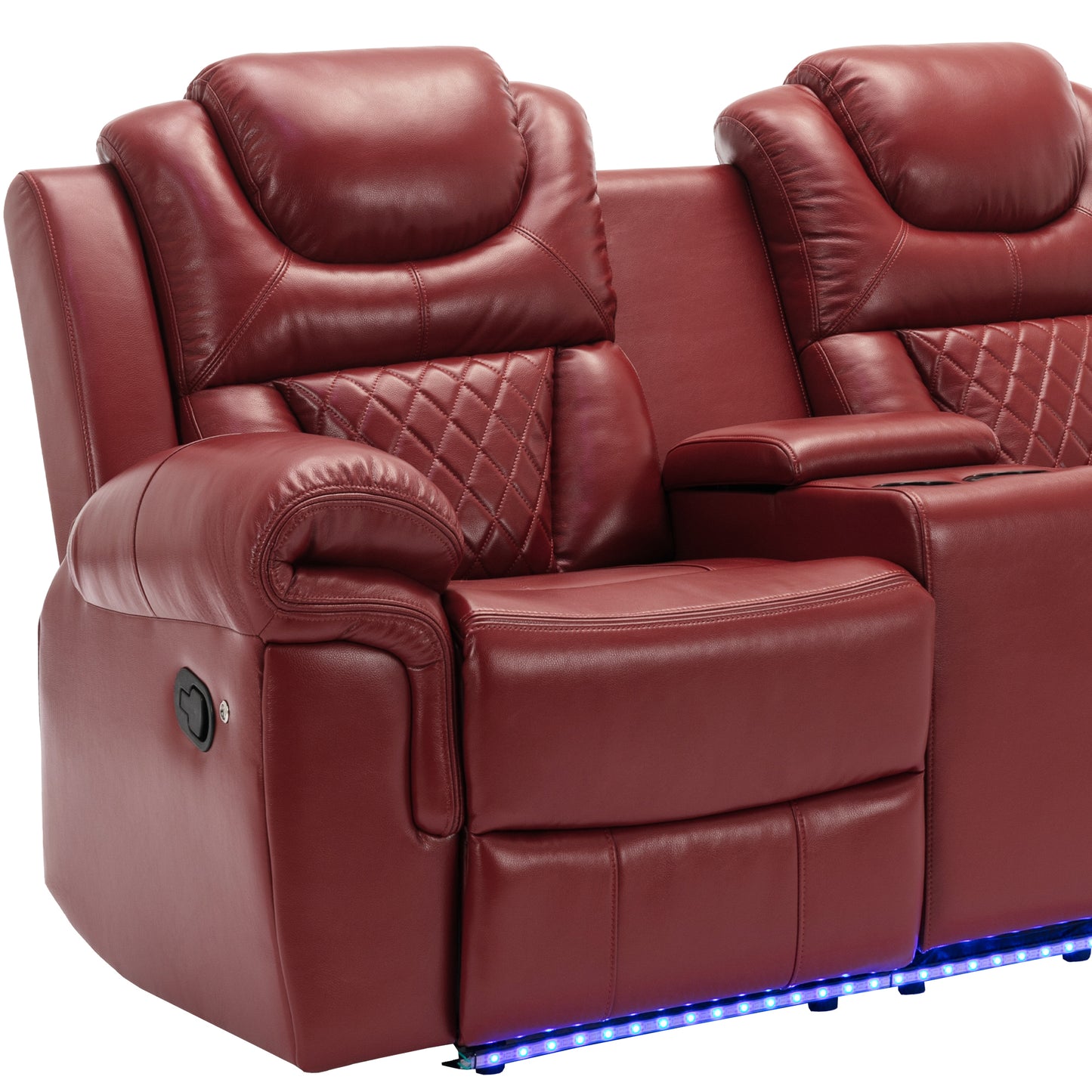 3 Pieces Recliner Sofa Sets Home Theater Seating Manual Recliner Chair with Center Console and LED Light Strip for Living Room, Wind Red House to Home Furnishings LLC