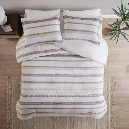 3 Piece Clipped Jacquard Duvet Cover Set Neutral Full/Queen Olliix.com