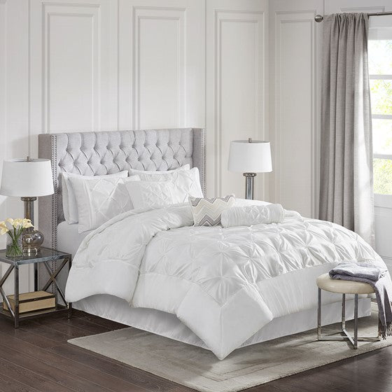 7 Piece Tufted Comforter Set White Cal King Olliix.com