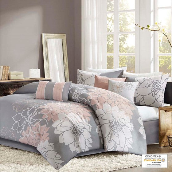 Comforter Set Grey/Peach Twin XL Olliix.com