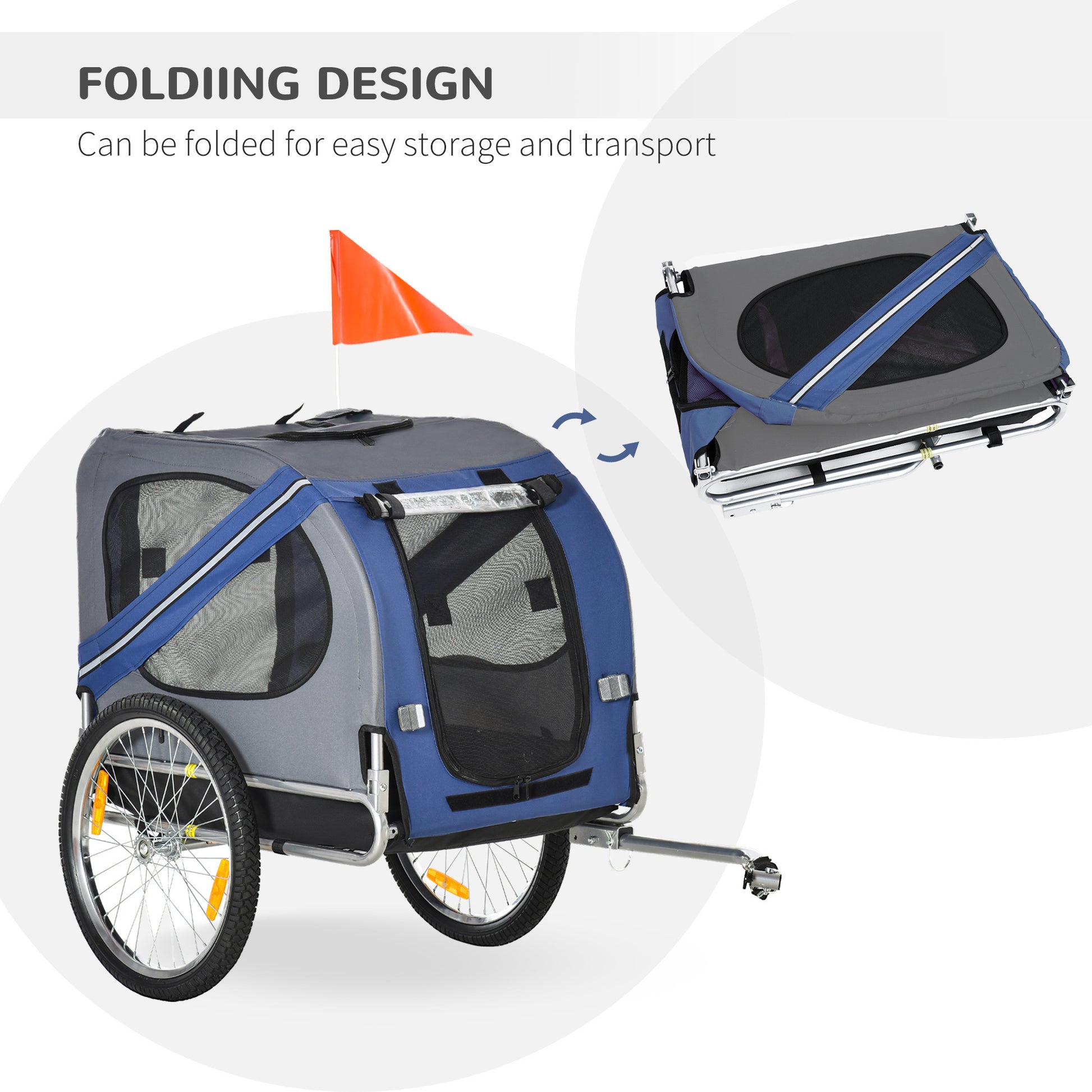 Aosom Dog Bike Trailer Pet Cart Bicycle Wagon Cargo Carrier Attachment for Travel with 3 Entrances Large Wheels for Off-Road & Mesh Screen - Blue / Grey House to Home Furnishings LLC