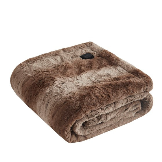 Faux Fur Heated Wrap with Built-in Controller Tan Olliix.com