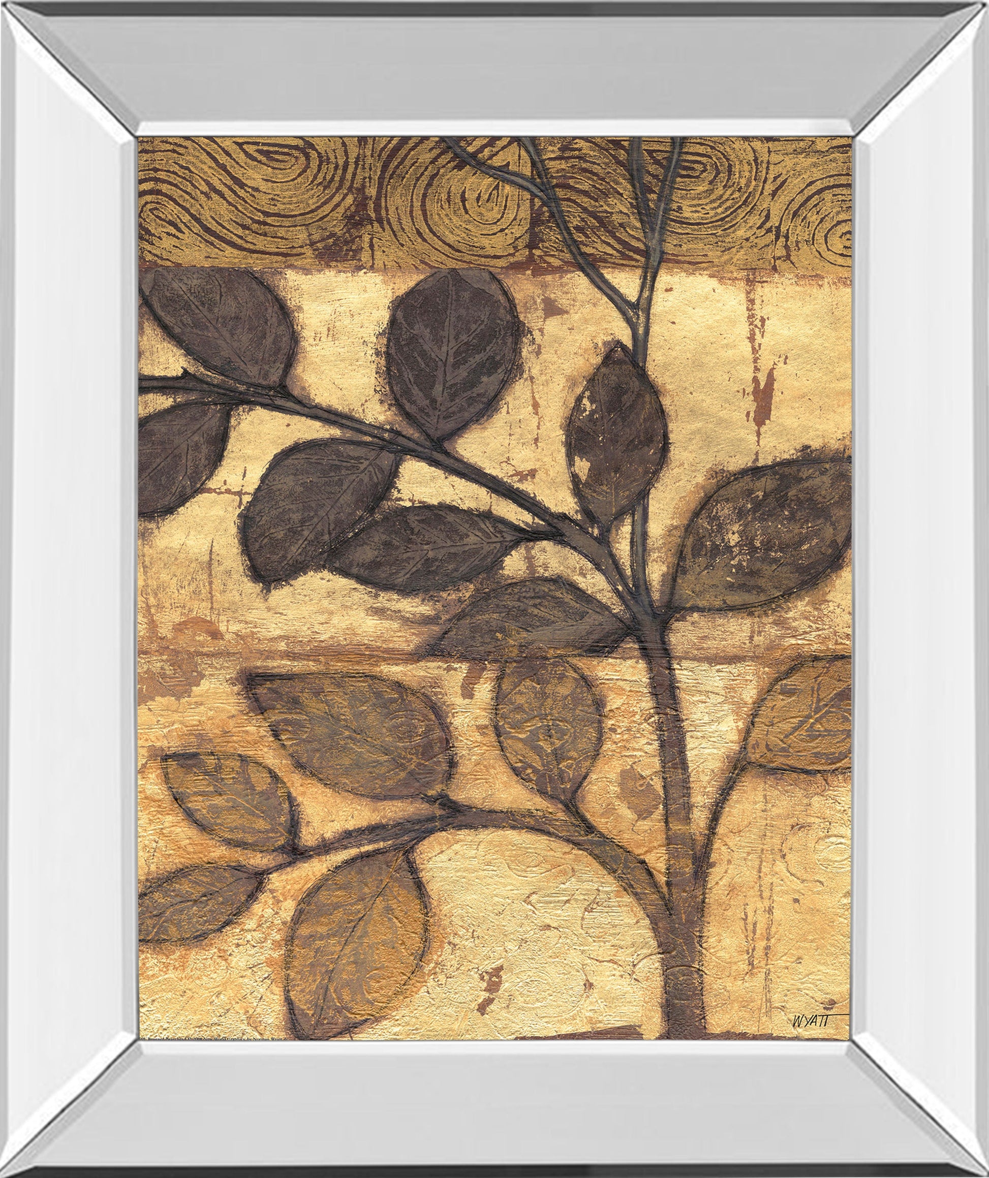 Bronzed Branches I By Norman Wyatt, Jr. - Mirror Framed Print Wall Art - Dark Brown Classy Art