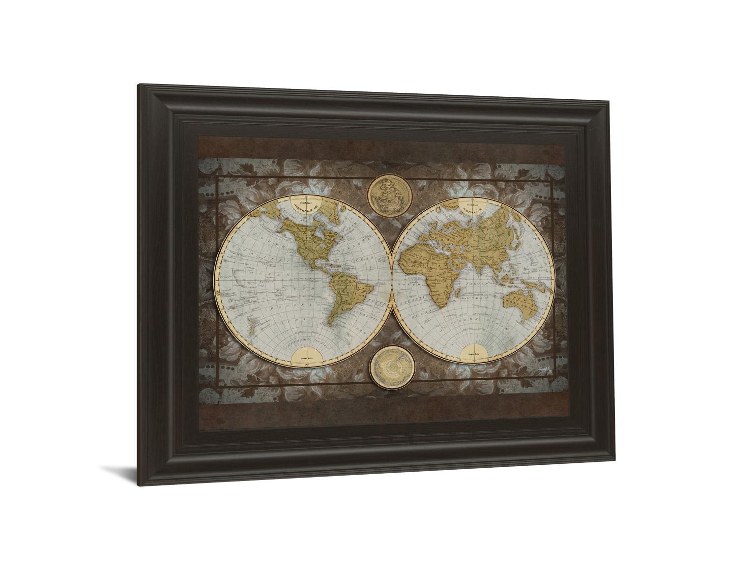 World Map By Elizabeth Medley - Framed Print Wall Art - Blue Classy Art