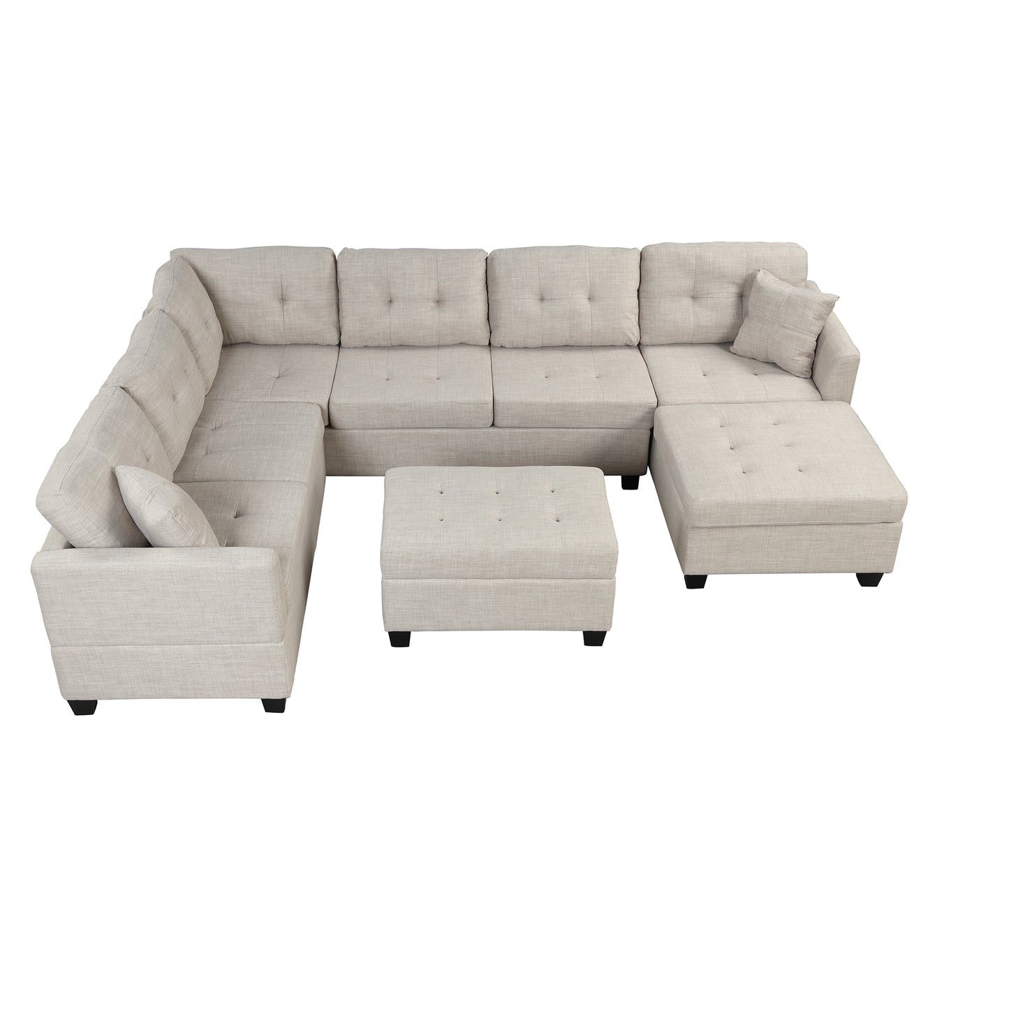 121.3" Oversized Sectional Sofa with Storage Ottoman, U Shaped Sectional Couch with 2 Throw Pillows for Large Space Dorm Apartment House to Home Furnishings LLC