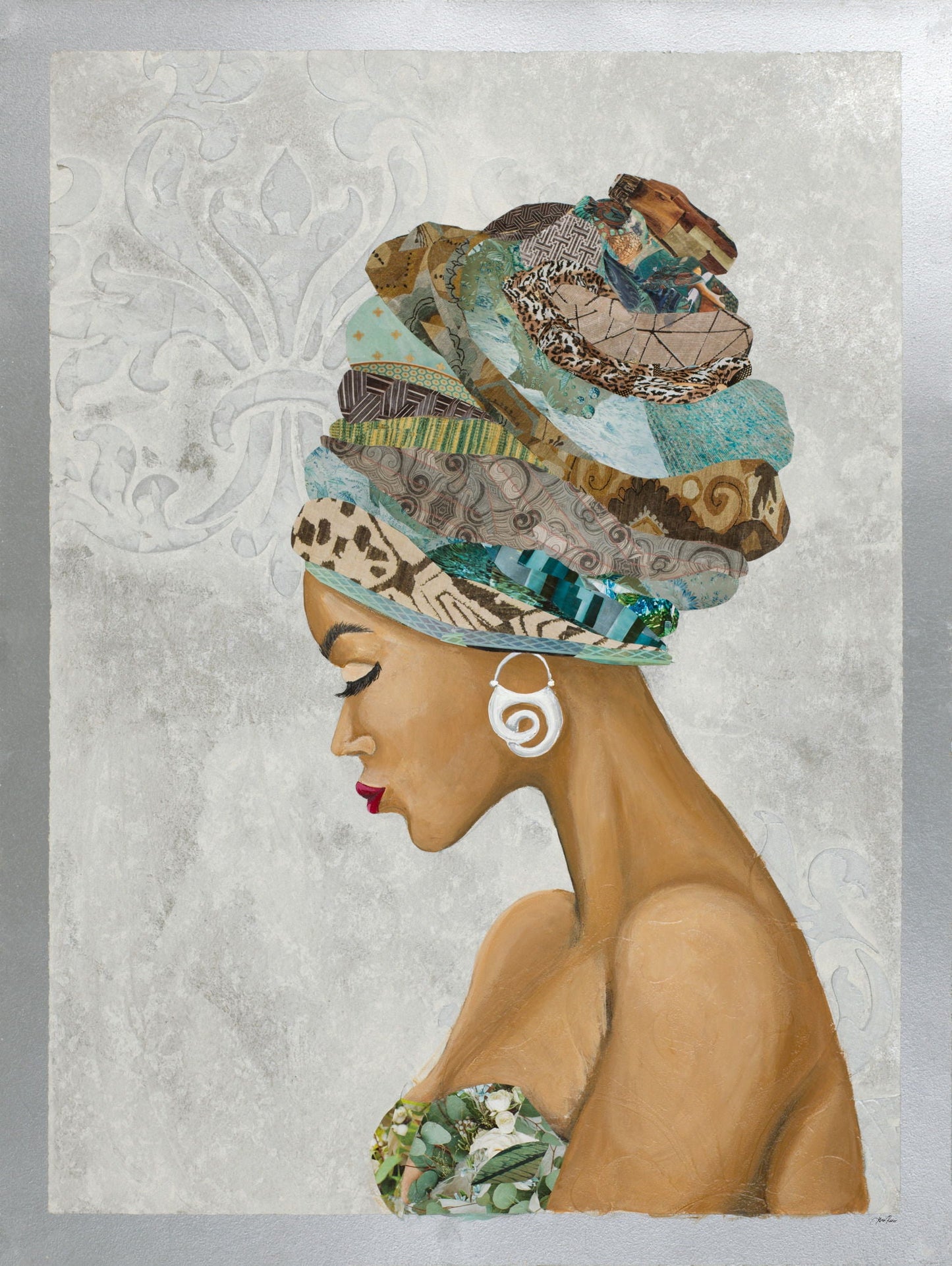 African Goddess On Silver By Gina Ritter - Light Gray Classy Art