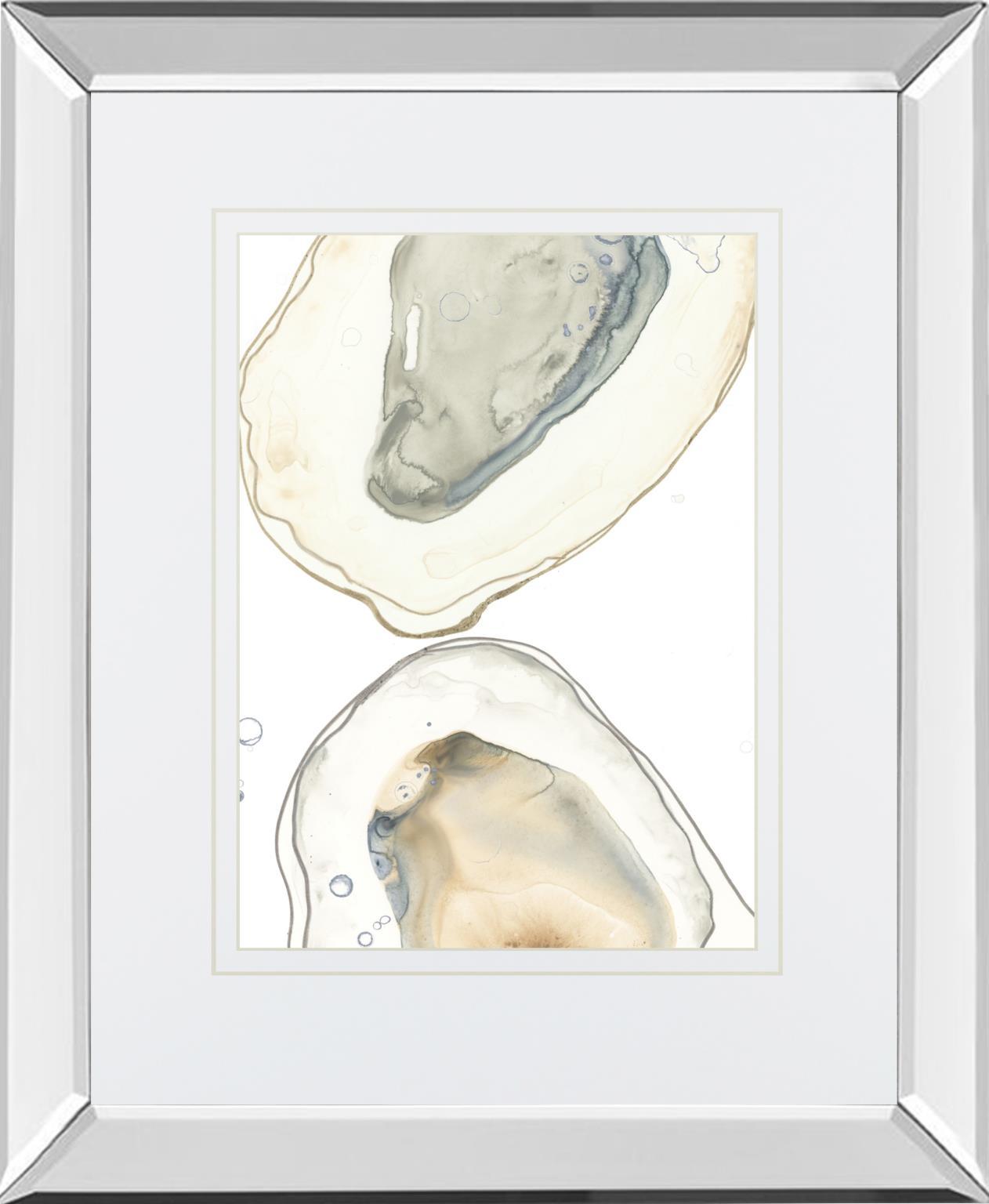 Ocean Oysters II By June Erica Vess, Mirrored Frame - Light Blue Classy Art