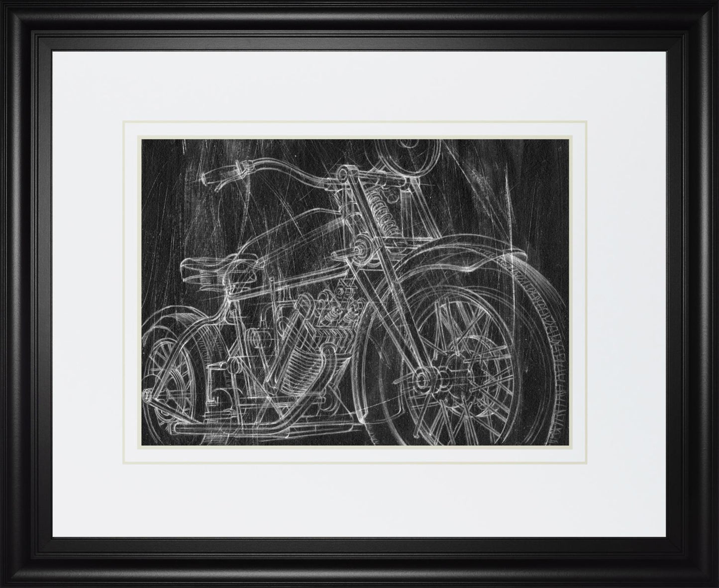 34x40 Motorcycle Mechanical Sketch I By Ethan Harper - Black Classy Art