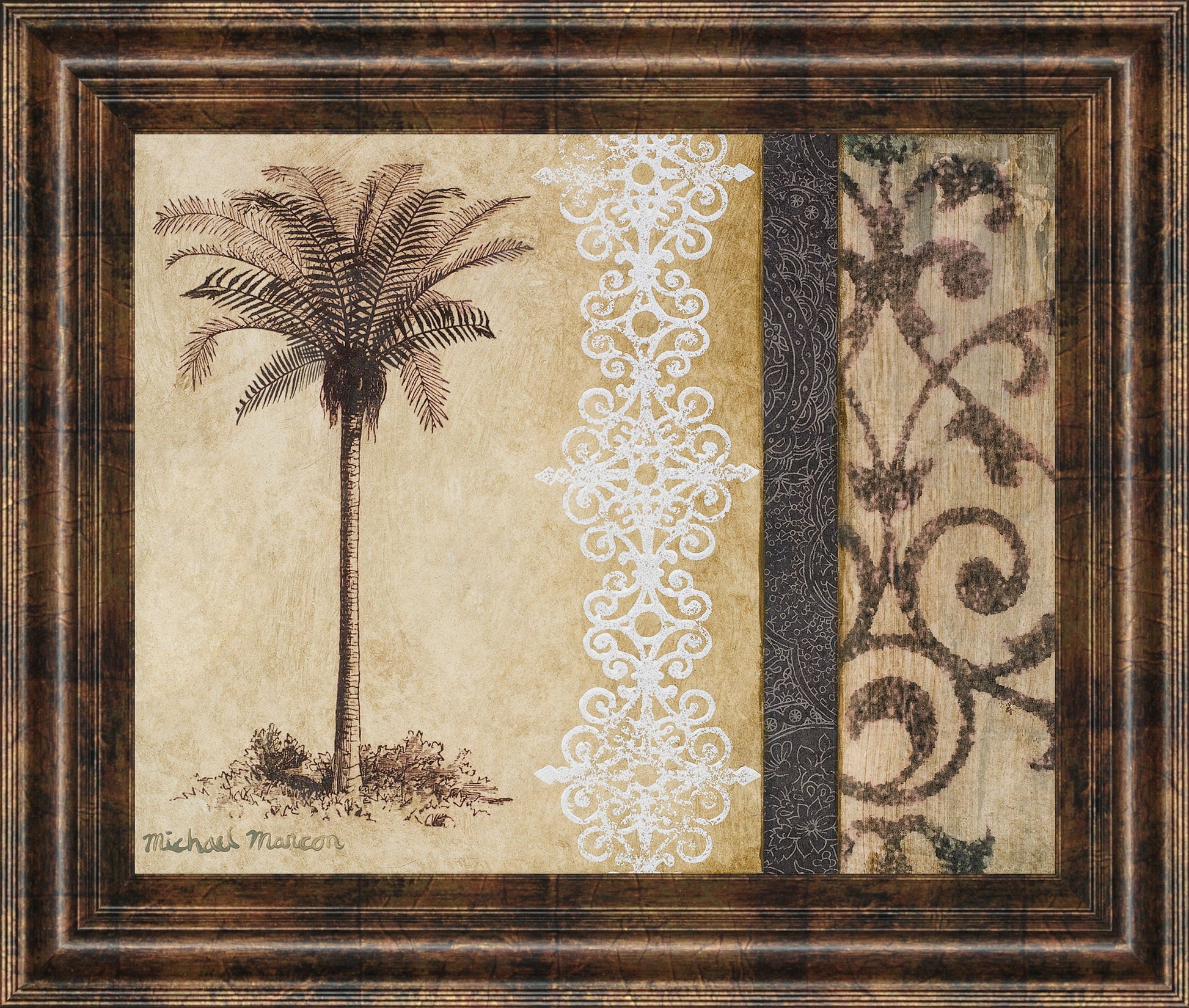 Decorative Palm Il By Michael Marcon - Framed Print Wall Art - Beige Classy Art