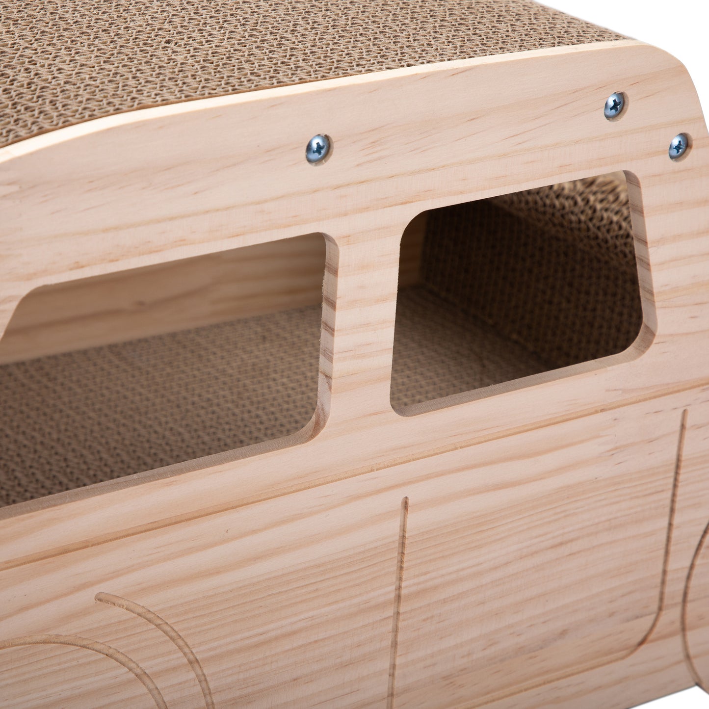 2-in-1 Wood Corrugate Cat Scratcher, Cardboard Cat House, Reversible Car-Shaped Scratch Furniture Protector House to Home Furnishings LLC