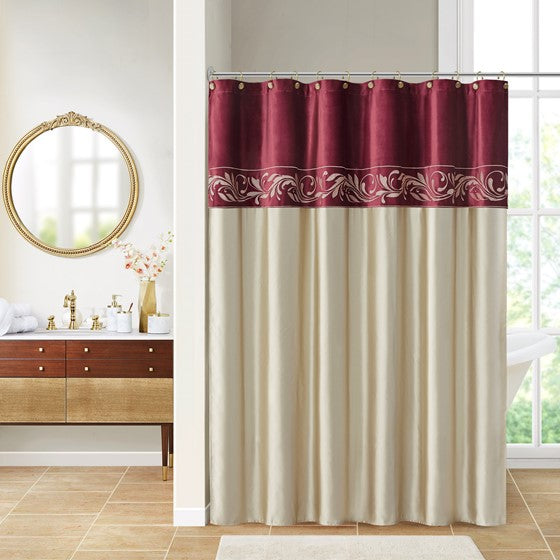 Embroidery Shower Curtain Red/Champagne Olliix.com