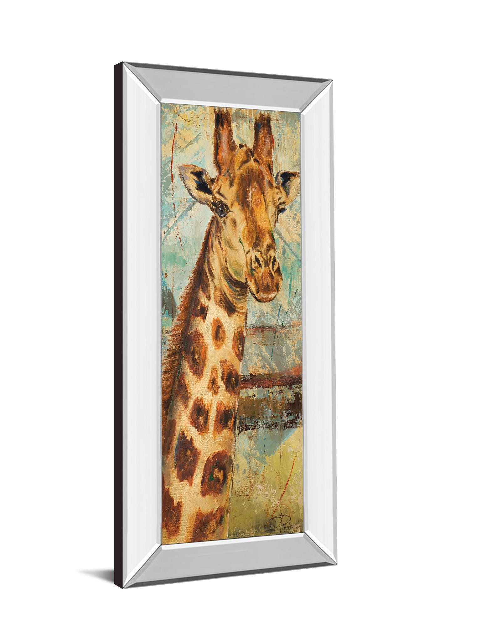 New Safari On Teal I By Patricia Pinto - Mirror Framed Print Wall Art - Dark Brown Classy Art