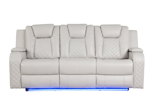 Benz LED & Power Reclining Sofa Made With Faux Leather in Ice