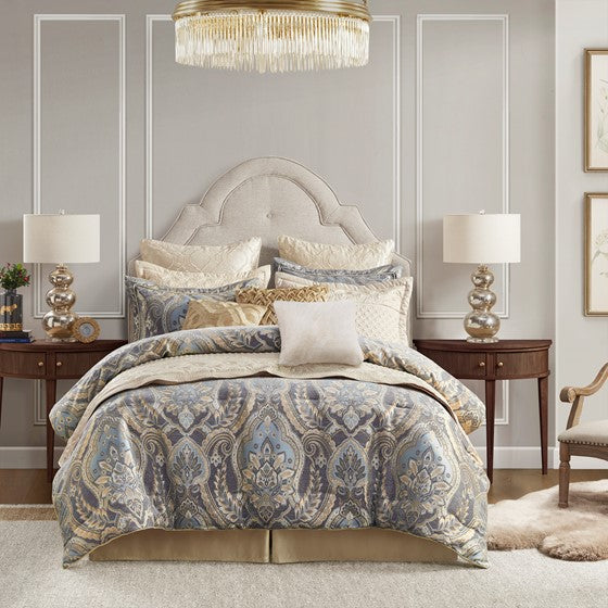 4 Piece Comforter Set Blue/Grey King Olliix.com