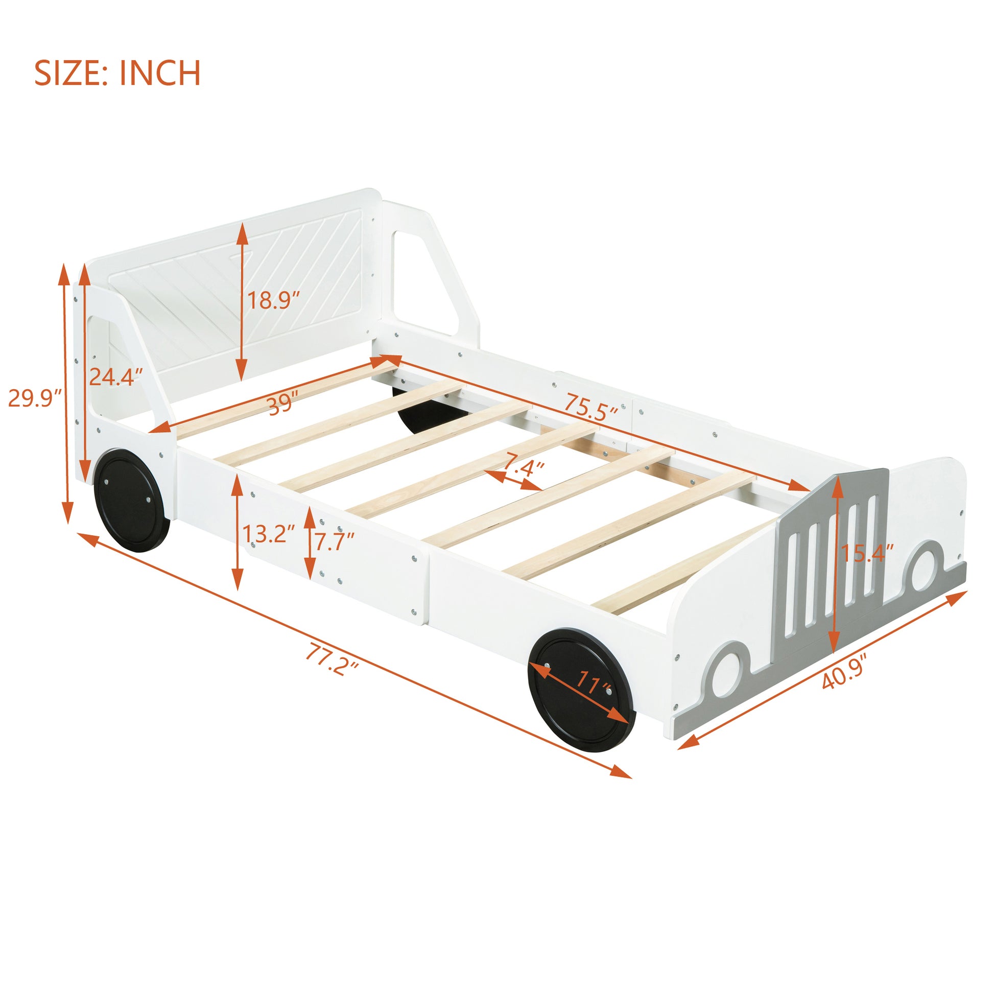 Twin Size Car-Shaped Platform Bed with Wheels,White House to Home Furnishings LLC