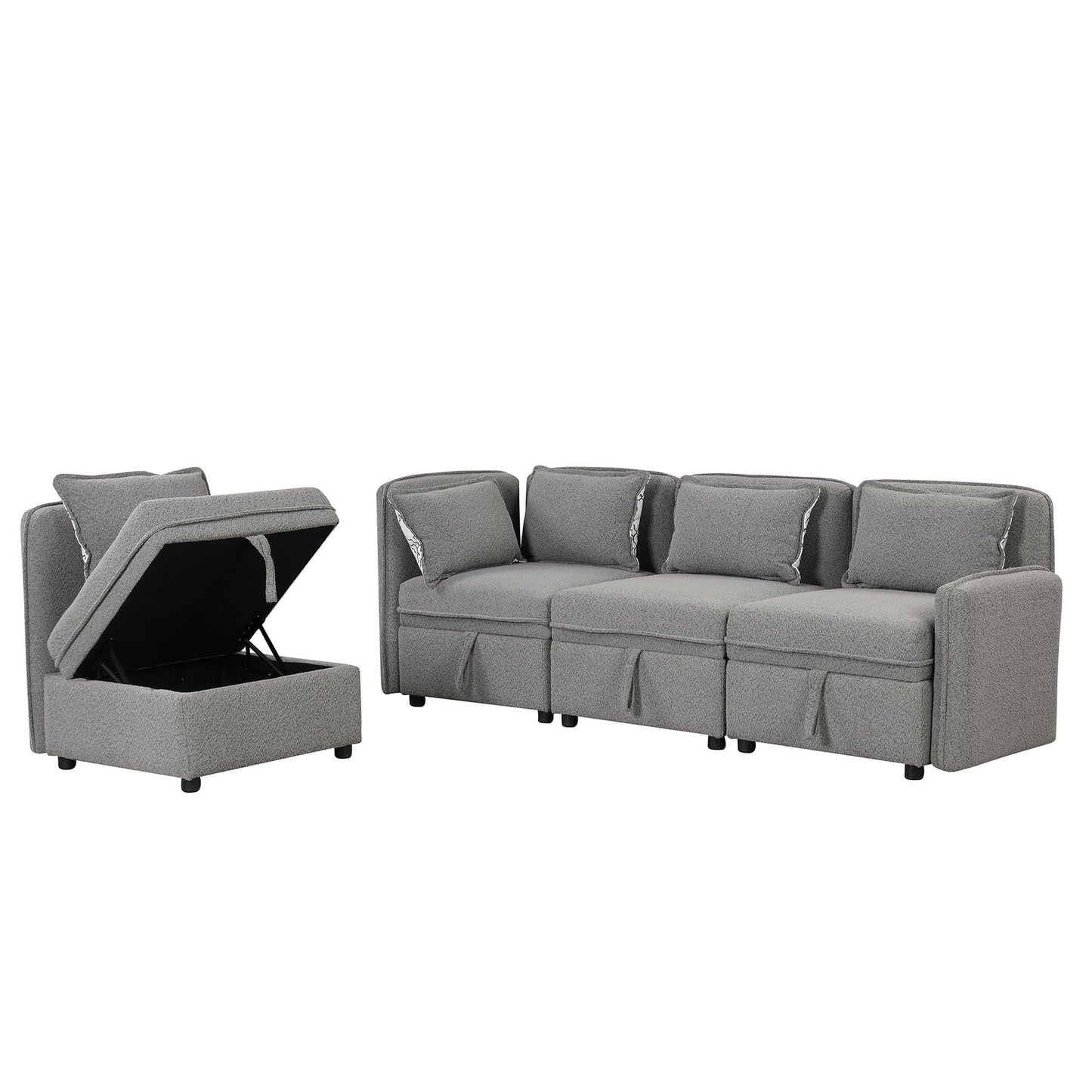 122.8" Convertible Modular Minimalist Sofa Free Combination 4 Seater Sofa Chenille Fabric Sectional sofa with 5 Pillows for Living Room, Office, Apartment, Small Space, Gray House to Home Furnishings LLC