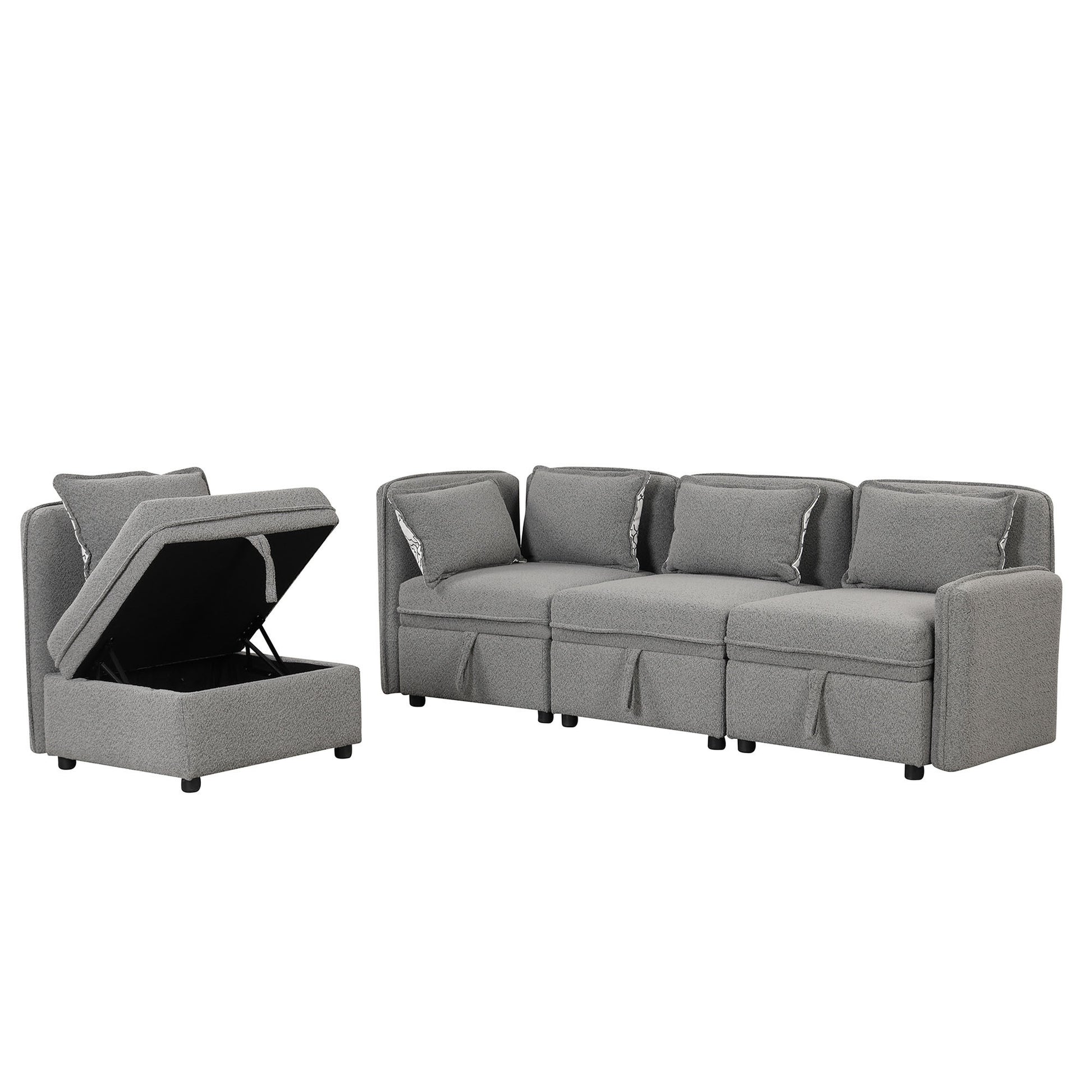 122.8" Convertible Modular Minimalist Sofa Free Combination 4 Seater Sofa Chenille Fabric Sectional sofa with 5 Pillows for Living Room, Office, Apartment, Small Space, Gray House to Home Furnishings LLC