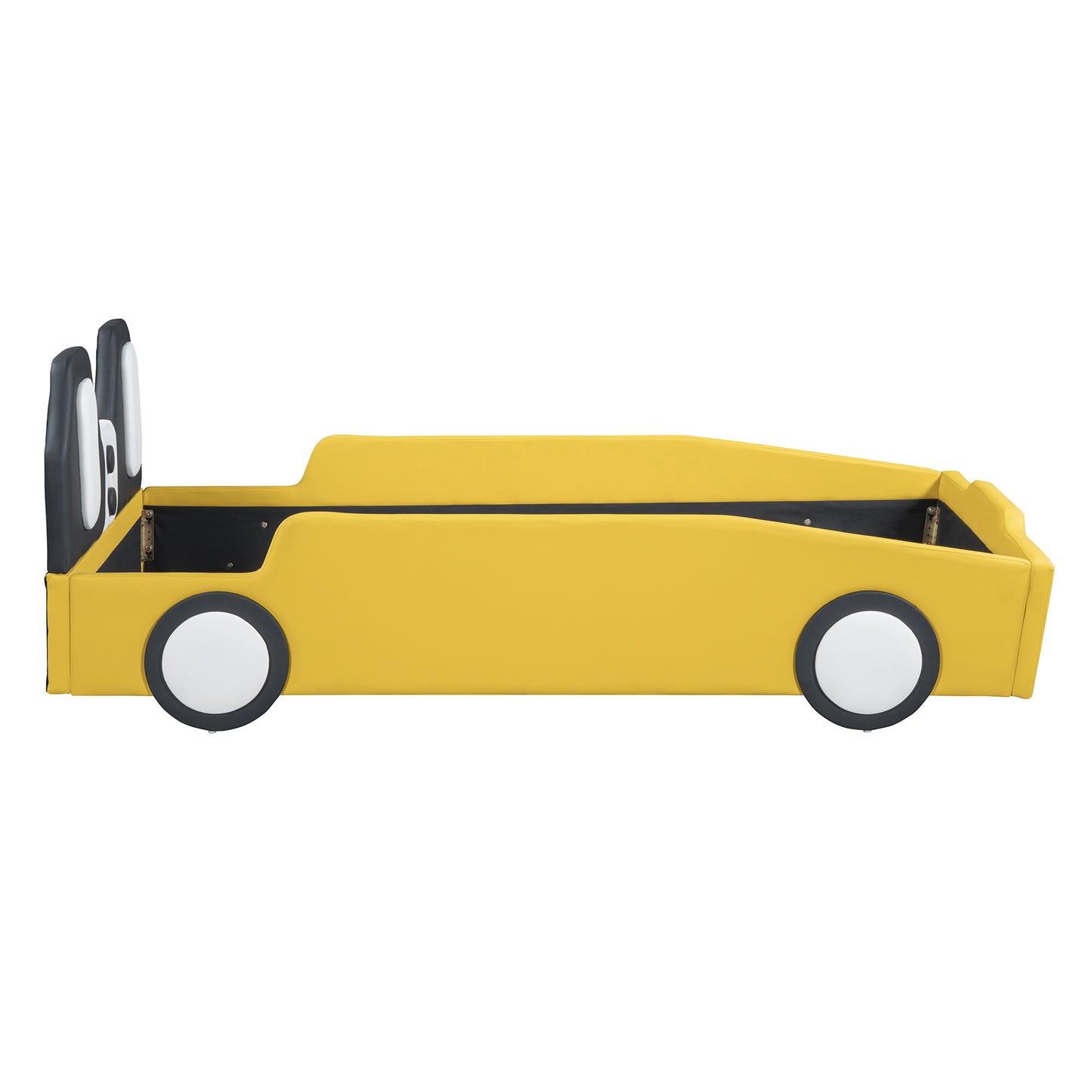 Twin Size Race Car-Shaped Platform Bed with Wheels,Yellow House to Home Furnishings LLC