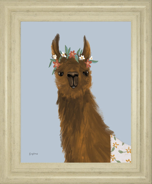 Delightful Alpacas II By Becky Thorns - Framed Print Wall Art - Dark Brown Classy Art